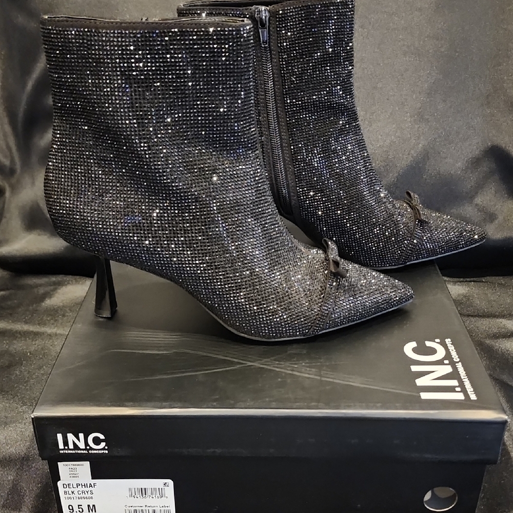 INC International Concepts Women's Black Rhinestone Ankle Boots